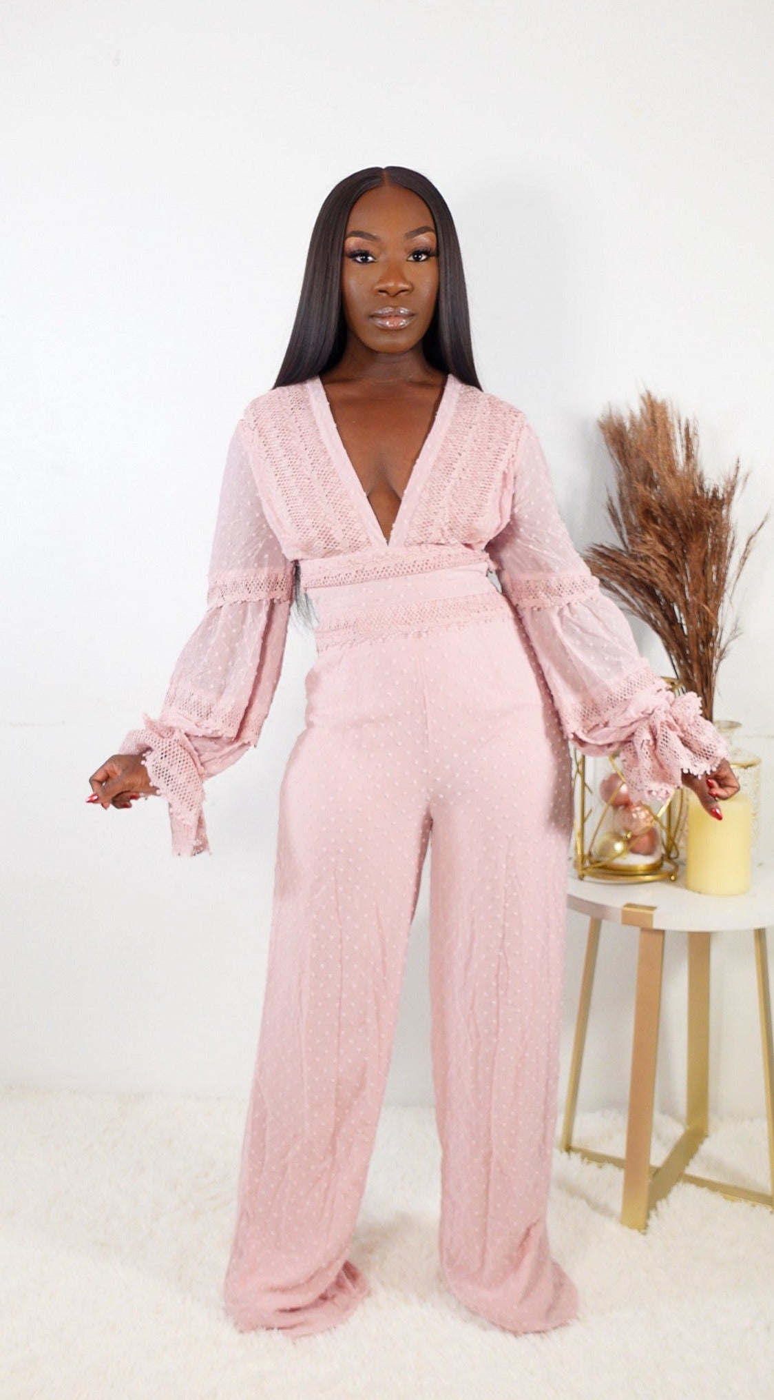 Blush pink fashion wide leg jumpsuit