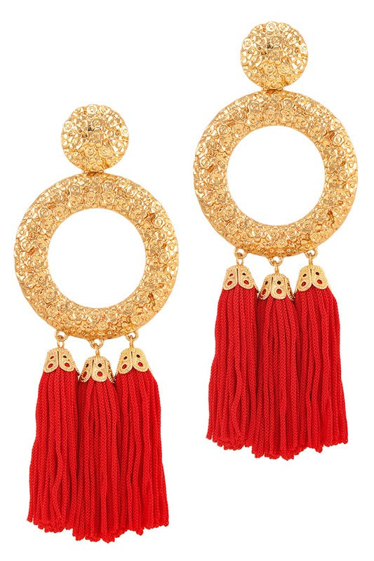 RED DANGLE TASSEL EARRINGS