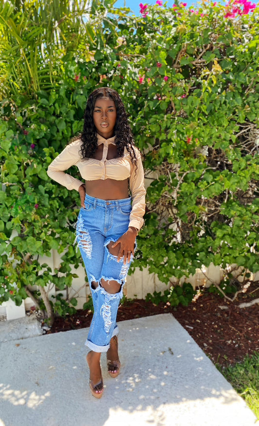 "Ripped" Distress Boyfriend Jeans